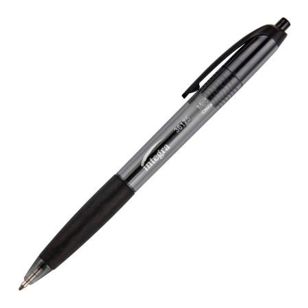 Integra Integra Rubber Grip Retractable Pen, Non-Refillable, Medium, Black Barrel/Ink, Dozen 36175